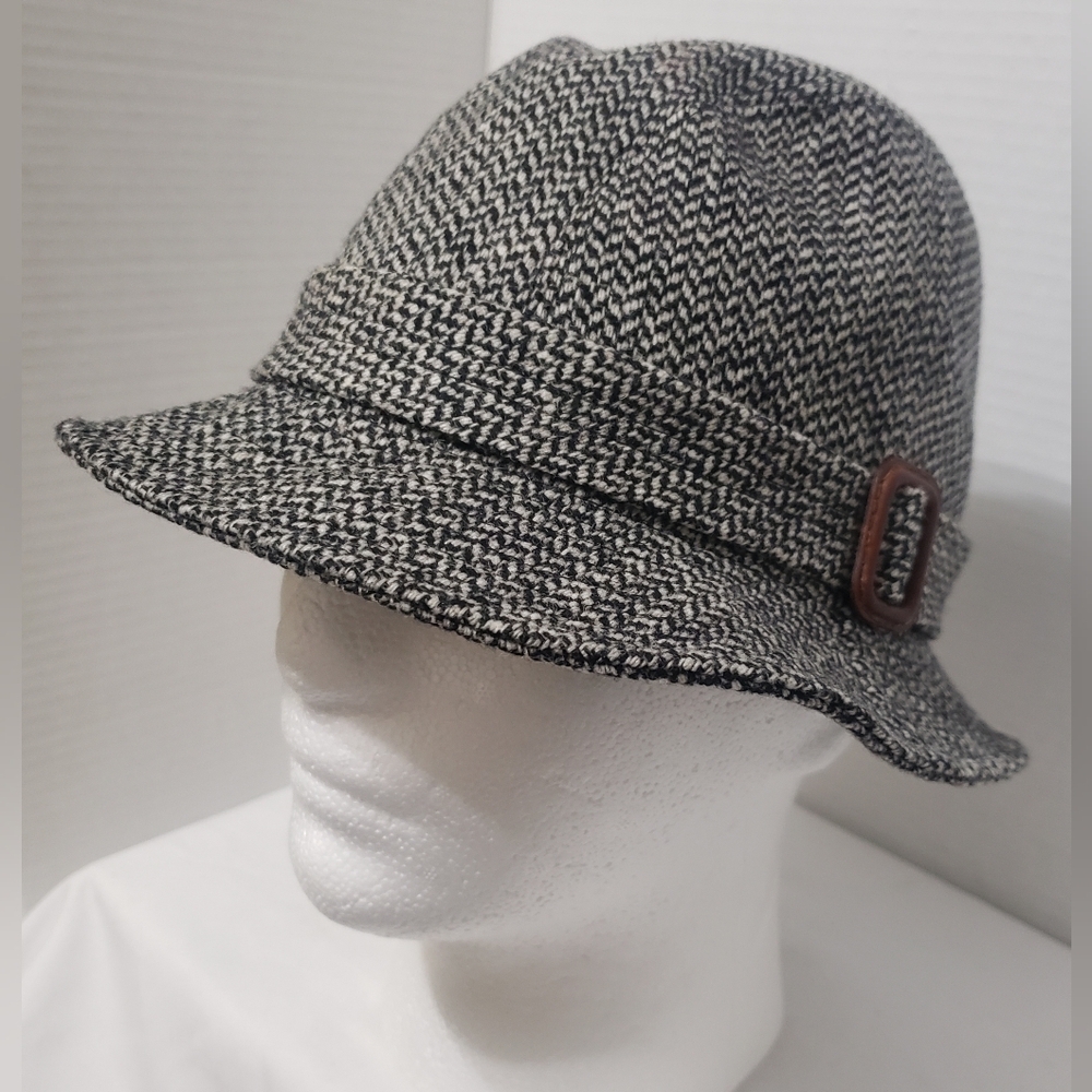 Borsalino Fedora Bucket Mens Size Small Gray Black Herringbone Grandpa Detective
